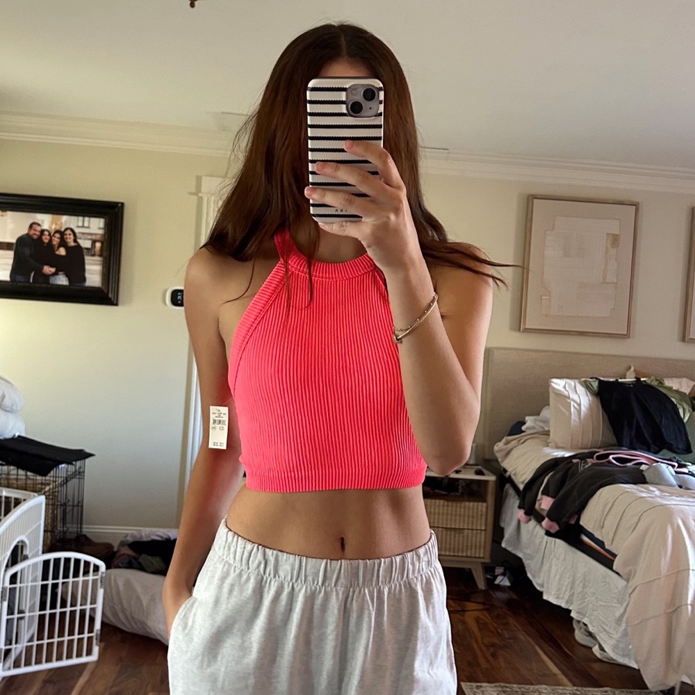 Aerie Ribbed High Neck Crop Top